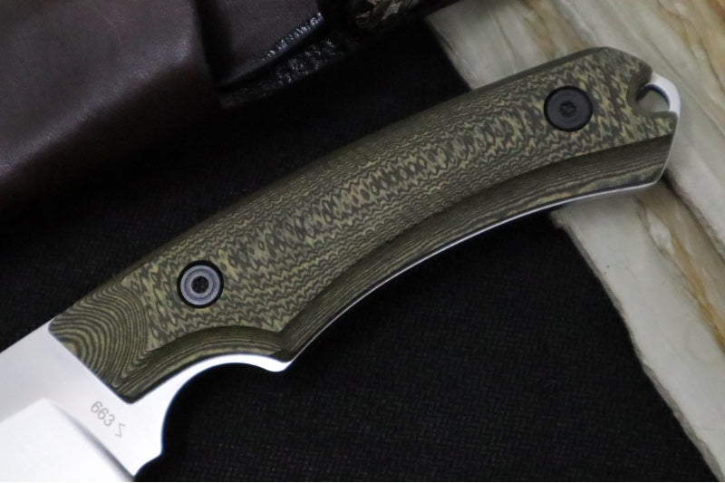 Buck 663 Alpha Guide Fixed Blade - CPM-S35VN Steel / Satin Finish / Layered Gorge Patterned Richlite Handle / Brown Leather Sheath 0663BRS-B