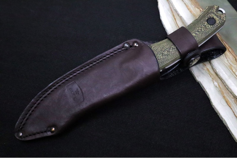 Buck 663 Alpha Guide Fixed Blade - CPM-S35VN Steel / Satin Finish / Layered Gorge Patterned Richlite Handle / Brown Leather Sheath 0663BRS-B