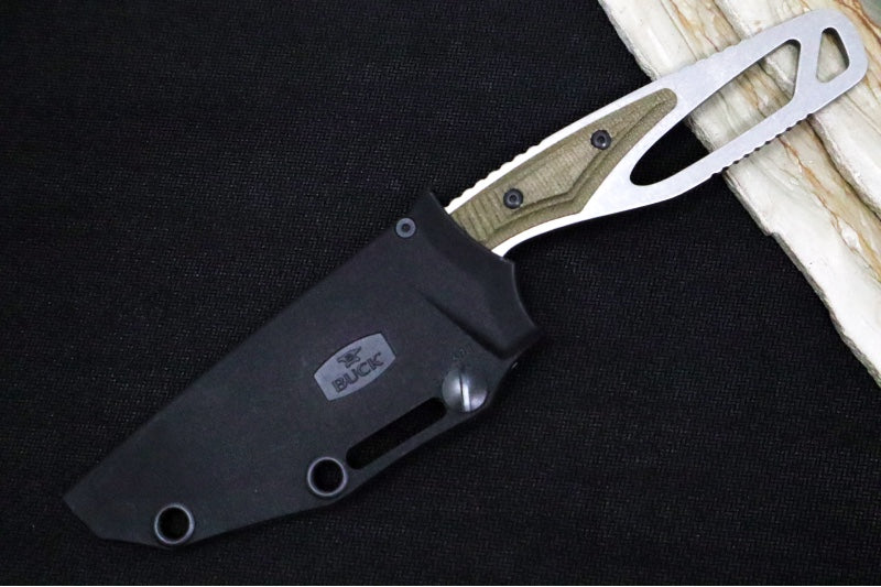 Buck 631GRS Paklite Field Pro Fixed Blade - CPM-S35VN Steel / Stonewashed Finish / Skeletonized Steel Handle with Green Canvas Micarta Handle / Black Polypropylene Sheath 0631GRS-B