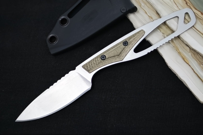 Buck 635 Paklite Cape Pro Fixed Blade - CPM-S35VN Steel / Stonewashed Finish / Skeletonized Steel Handle with Green Canvas Micarta Handle / Black Polypropylene Sheath 0635GRS-B