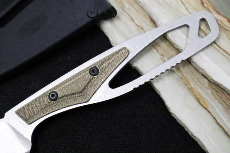 Buck 635 Paklite Cape Pro Fixed Blade - CPM-S35VN Steel / Stonewashed Finish / Skeletonized Steel Handle with Green Canvas Micarta Handle / Black Polypropylene Sheath 0635GRS-B