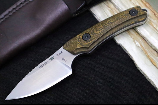 Buck 662 Alpha Scout Pro Fixed Blade - CPM-S35VN Steel / Satin Finish / Layered Gorge Patterned Richlite Handle / Brown Leather Sheath 0662BRS-B