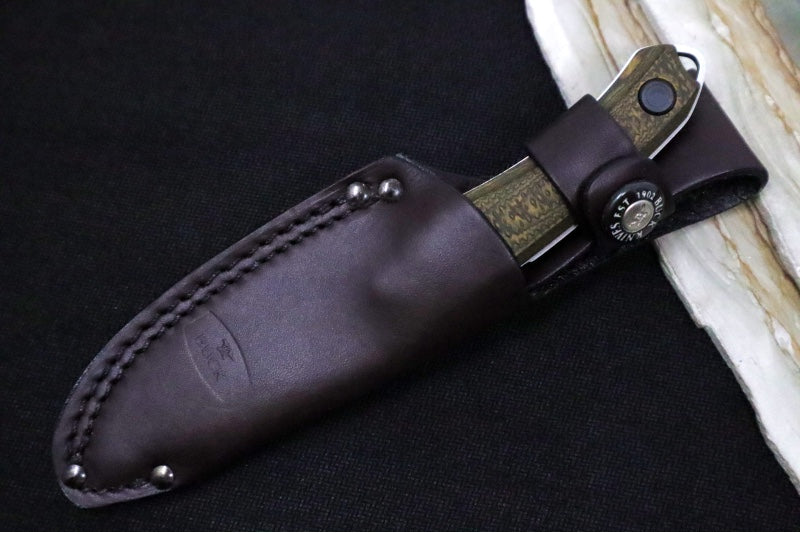 Buck 662 Alpha Scout Pro Fixed Blade - CPM-S35VN Steel / Satin Finish / Layered Gorge Patterned Richlite Handle / Brown Leather Sheath 0662BRS-B - Northwest Knives