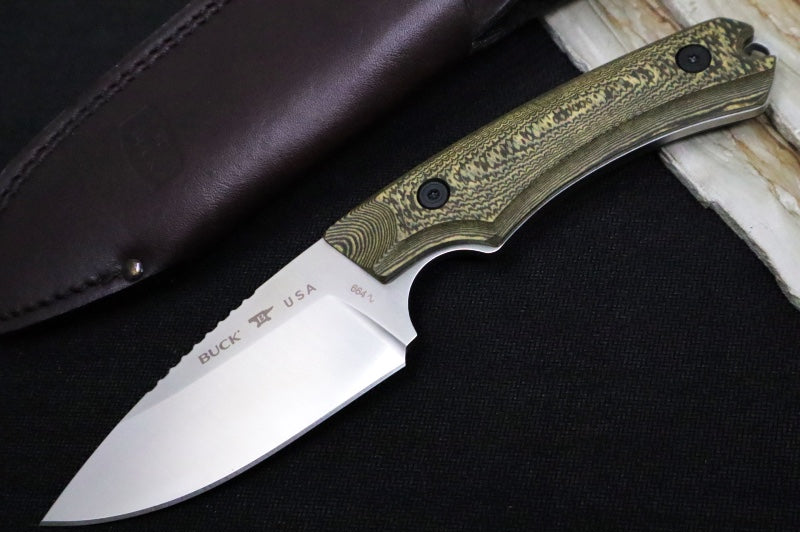 Buck 664 Alpha Hunter Pro Fixed Blade - CPM-S35VN Steel / Satin Finish / Layered Gorge Patterned Richlite Handle / Brown Leather Sheath 0664BRS-B