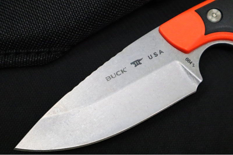 Buck 664 Alpha Hunter Hunting Knife - 420HC Blade / Orange GFN Handles with Versaflex Inserts Handle / Black Polyester Sheath 0664ORS-B