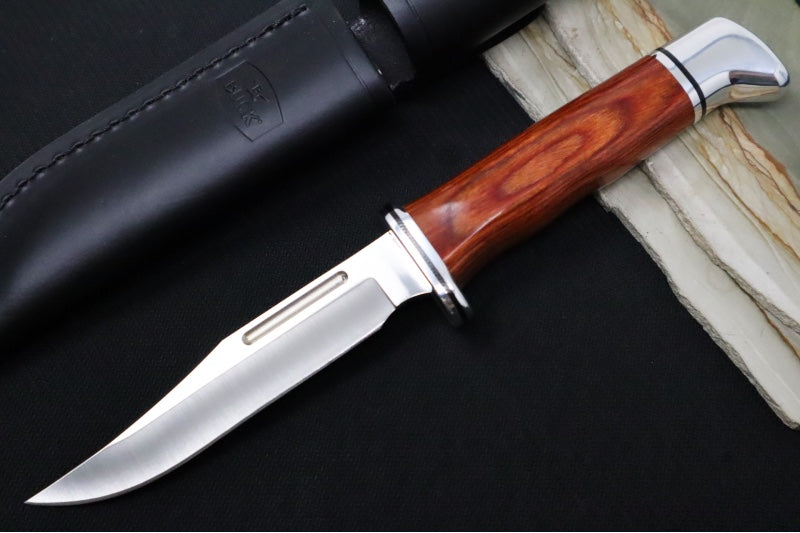 Buck 117 Brahma Heritage Knife - 420HC Steel / DymaLux Cocobolo Heritage Handle / Black Leather Sheath 0117CCS1-B