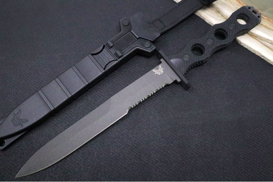 Benchmade 185SBK SOCP Fixed Blade - Dagger Blade with Serrates / Cobalt Black Finish / CPM-3V