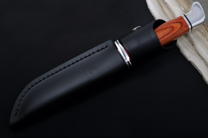 Buck 105 Pathfinder Heritage Knife - 420HC Steel / DymaLux Cocobolo Heritage Handle / Black Leather Sheath 0105CCS1-B