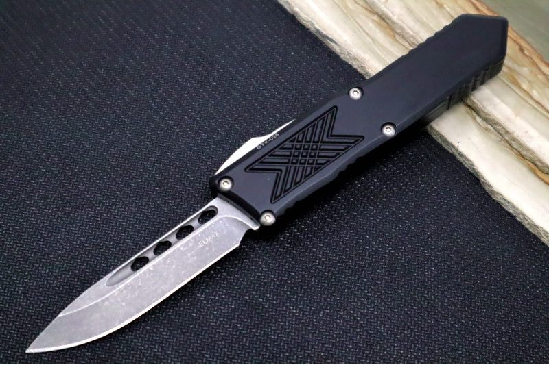 Guardian Tactical GTX-025 OTF - Stonewash Finish / Elmax Steel / Drop Point Blade / Black Anodized Aluminum Handle 12-3511
