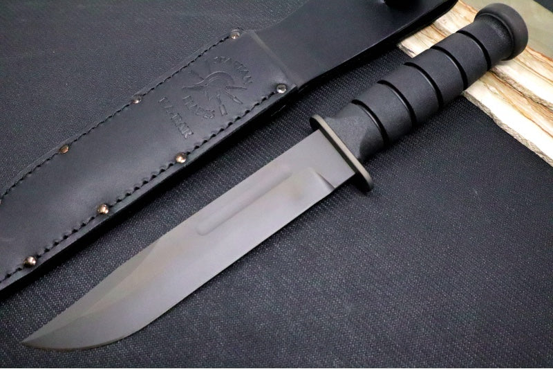Spartan Blades KA-BAR Fixed Blade - Black Clip Point Blade / Black Leather Sheath SB54BKBKLTBK - Northwest Knives