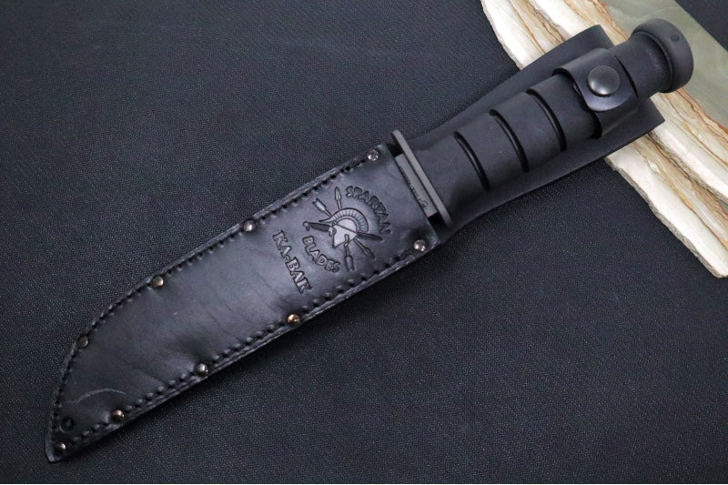 Spartan Blades KA-BAR Fixed Blade - Black Clip Point Blade / Black Leather Sheath SB54BKBKLTBK - Northwest Knives