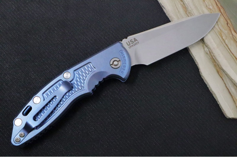 Rick Hinderer Knives XM-18 Auto - 3.5" Spearpoint Blade / Stonewash Finish / Blue Anodized Stonewashed Full Titanium Handle - Northwest Knives