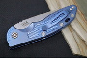 Rick Hinderer Knives XM-18 Auto - 3.5" Spearpoint Blade / Stonewash Finish / Blue Anodized Stonewashed Full Titanium Handle - Northwest Knives