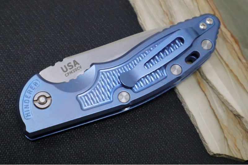 Rick Hinderer Knives XM-18 Auto - 3.5" Spearpoint Blade / Stonewash Finish / Blue Anodized Stonewashed Full Titanium Handle - Northwest Knives