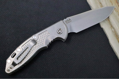 Rick Hinderer Knives XM-18 Auto - 3.5" Spearpoint Blade / Stonewash Finish / Stonewashed Full Titanium Handle
