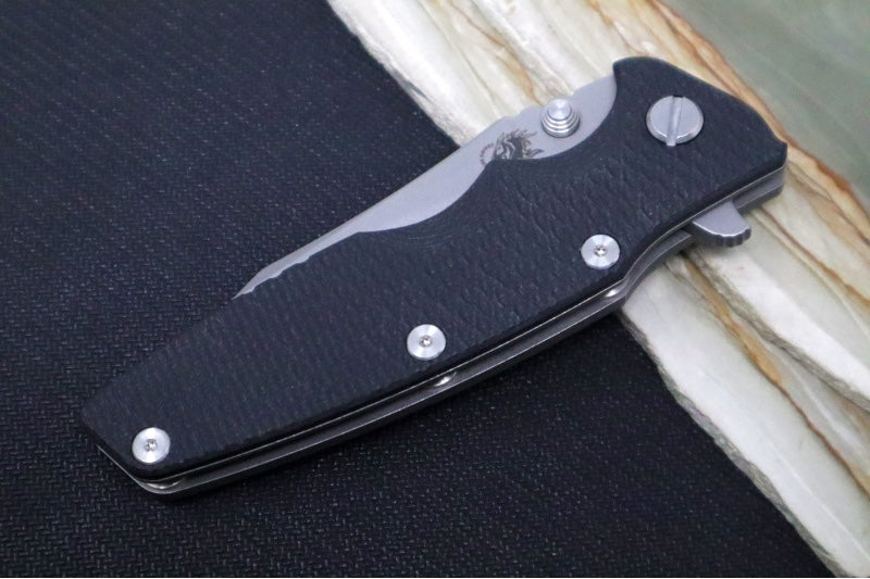 Rick Hinderer Knives Eklipse 3.5" - Wharncliffe - Working Finish - Black G-10 & Titanium Handle