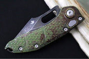 Microtech Stitch Auto Outbreak - Wharncliffe Blade / Darkwash Outbreak Finish / Outbreak Green Anodized Aluminum with Blood Splatter 169-1OBS - Northwest Knives