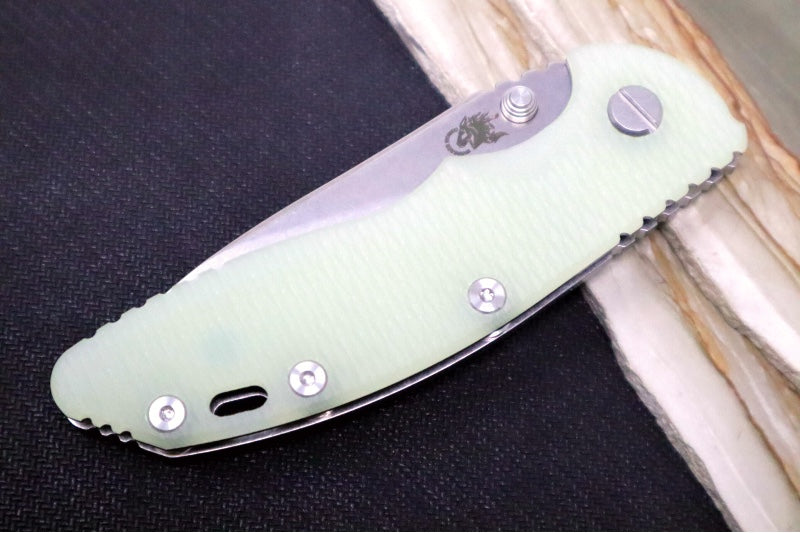 Rick Hinderer Knives XM-18 3.5" Nonflipper - Stonewashed Finish / Slicer Blade / Translucent Green G10 Handle