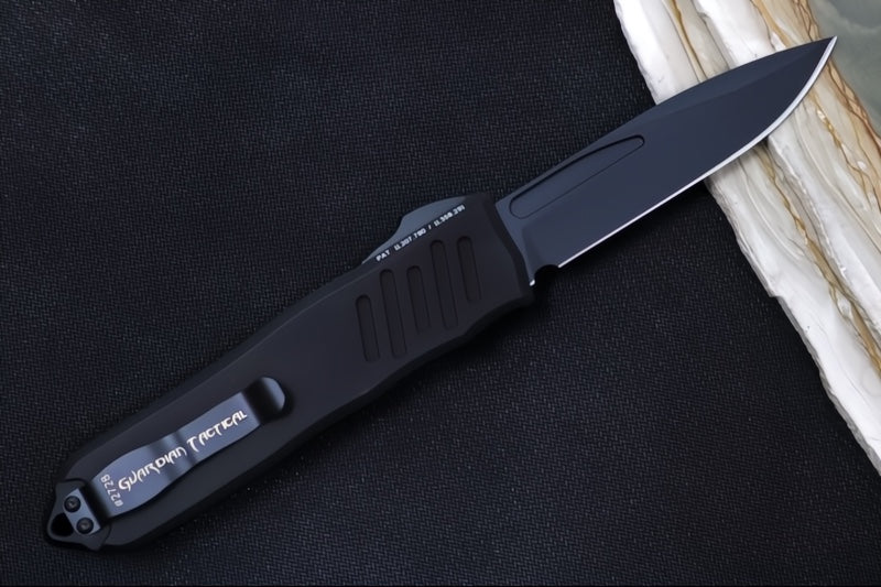 Guardian Tactical Recon 040 OTF - Drop Point / Black Blade / Elmax Steel / Black Anodized Aluminum Handle 113111 - Northwest Knives