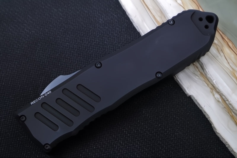 Guardian Tactical Recon 040 OTF - Serrated Drop Point / Black Blade / Elmax Steel / Black Anodized Aluminum Handle 113112