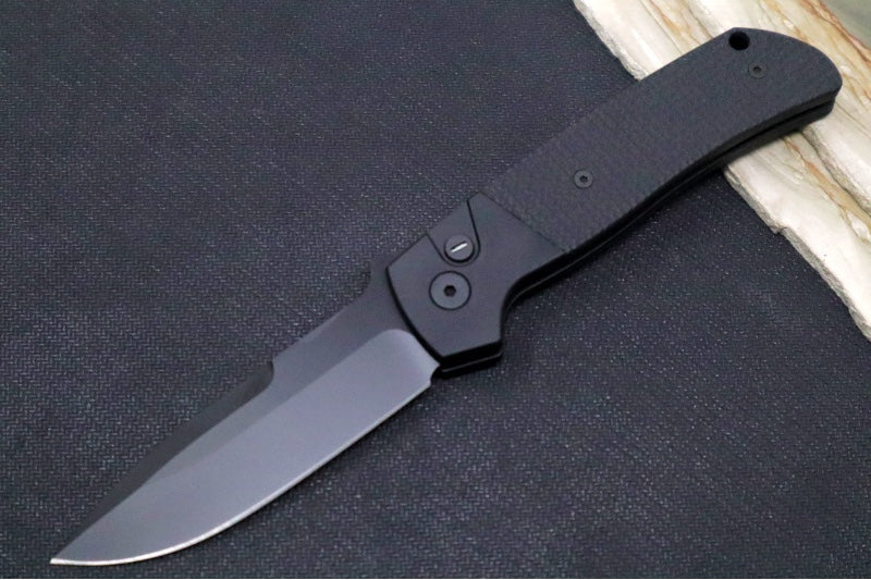 Pro Tech Terzuloa ATCF Operator Auto - Black Aluminum Handle & Textured Black G-10 Inlays / Tritium Push Button / Black DLC Drop Point Blade / CPM-Magnacut Steel BT2715-OPERATOR