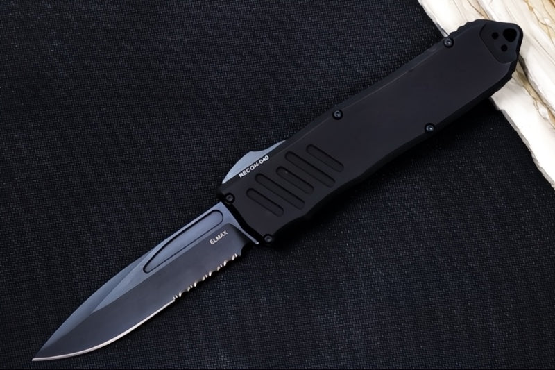 Guardian Tactical Recon 040 OTF - Serrated Drop Point / Black Blade / Elmax Steel / Black Anodized Aluminum Handle 113112
