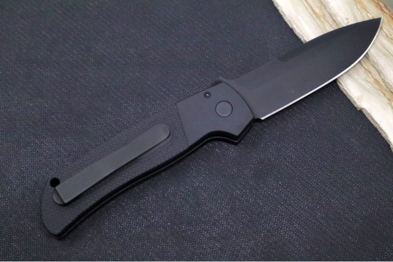 Pro Tech Terzuloa ATCF Operator Auto - Black Aluminum Handle & Textured Black G-10 Inlays / Tritium Push Button / Black DLC Drop Point Blade / CPM-Magnacut Steel BT2715-OPERATOR