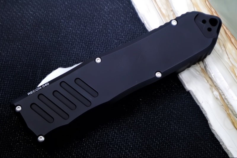 Guardian Tactical Recon 040 OTF - Serrated Drop Point / Stonewashed Blade / Elmax Steel / Black Anodized Aluminum Handle 113512 - Northwest Knives