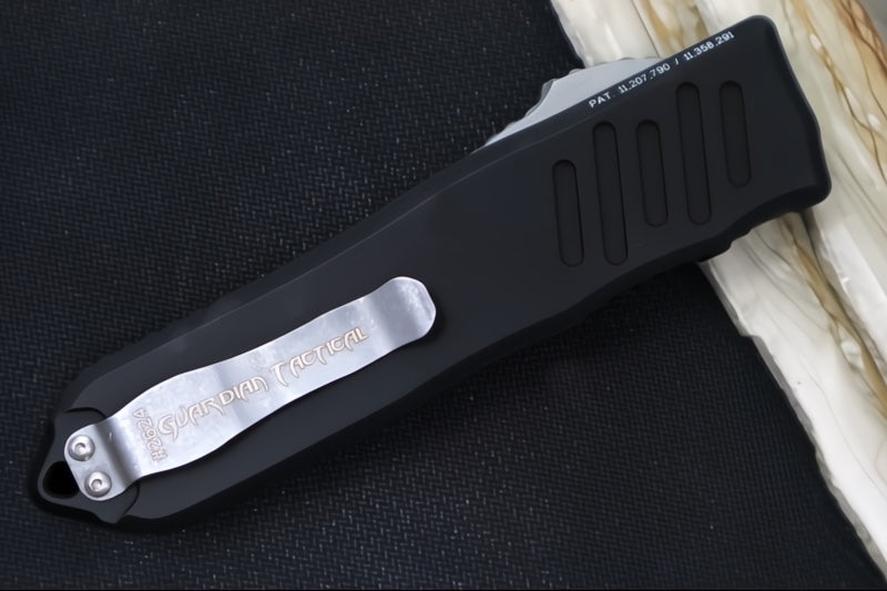 Guardian Tactical Recon 040 OTF - Serrated Drop Point / Stonewashed Blade / Elmax Steel / Black Anodized Aluminum Handle 113512