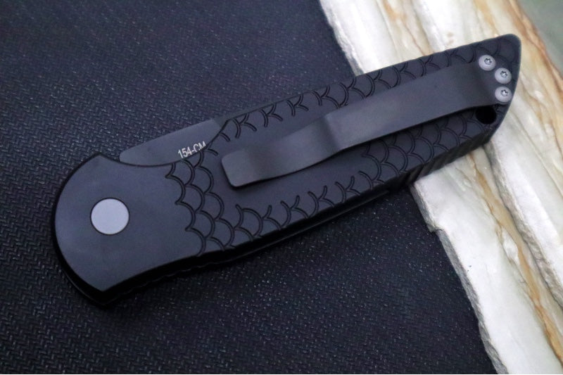 Pro Tech Tactical Response 3 Auto Military Issue - Black Anodized Aluminum Handle / Fish Scales Texture / Black Blade  Steel Safety TR-3-X1-M