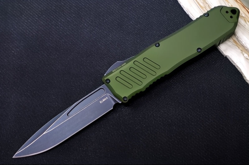 Guardian Tactical Recon 040 OTF - Dark Stonewashed Finish / Elmax Steel / OD Green Anodized Aluminum Handle 118611 - Northwest Knives