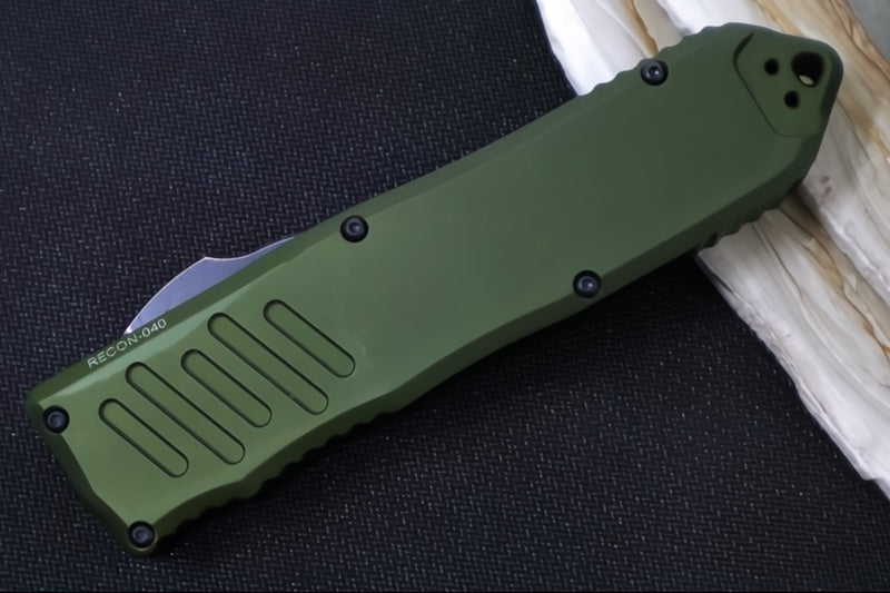 Guardian Tactical Recon 040 OTF - Dark Stonewashed Finish / Elmax Steel / OD Green Anodized Aluminum Handle 118611 - Northwest Knives