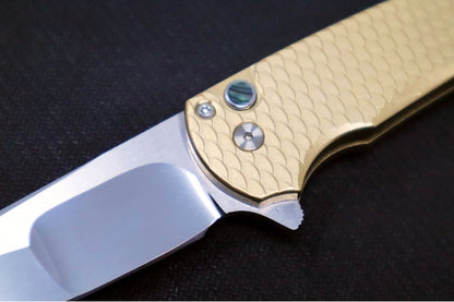 Pro Tech Malibu Custom 2023 - "Dragon Scales" Bronzed Aluminum Handle / Abalone Push Button / Satin Hardware / Mirror Polished Mike Irie Compound Reverse Tanto Blade / Polished Clip