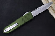 Guardian Tactical Recon 040 OTF - Serrated Drop Point Blade / Stonewashed Finish / Elmax Steel / OD Green Anodized Aluminum Handle 118512 - Northwest Knives