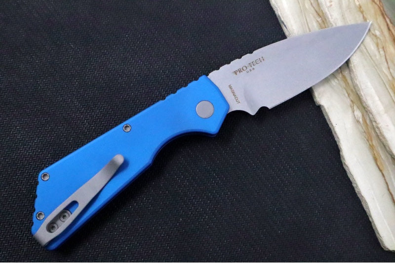 Pro Tech Strider PT+ Auto - Blue Anodized Aluminum Handle / Stonewash Finish / CPM-Magnacut Steel PT201-BLUE - Northwest Knives