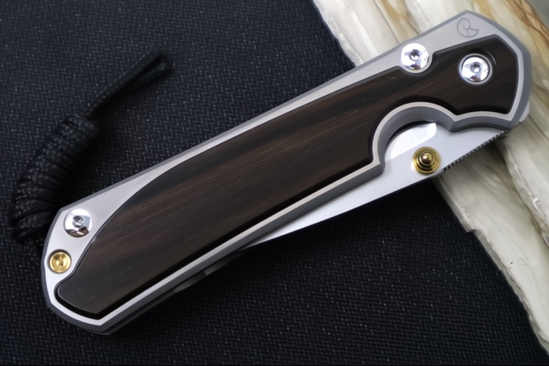 Chris Reeve Large Sebenza 31 LEFT HAND Polished - Drop Point Blade / Macassar Ebony Inlay / CPM-Magnacut (A1) L31-1637 - Northwest Knives