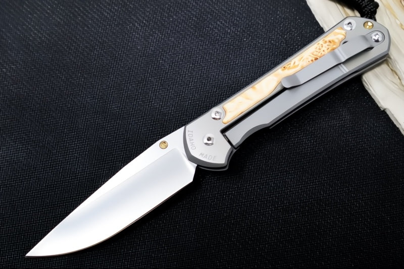 Chris Reeve Large Sebenza 31 LEFT HAND Polished - Polished Drop Point Blade / Box Elder Inlay / CPM-Magnacut L31-1629 (A1) - Northwest Knives