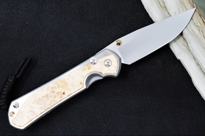 Chris Reeve Large Sebenza 31 LEFT HAND Polished - Polished Drop Point Blade / Box Elder Inlay / CPM-Magnacut L31-1629 (A1) - Northwest Knives