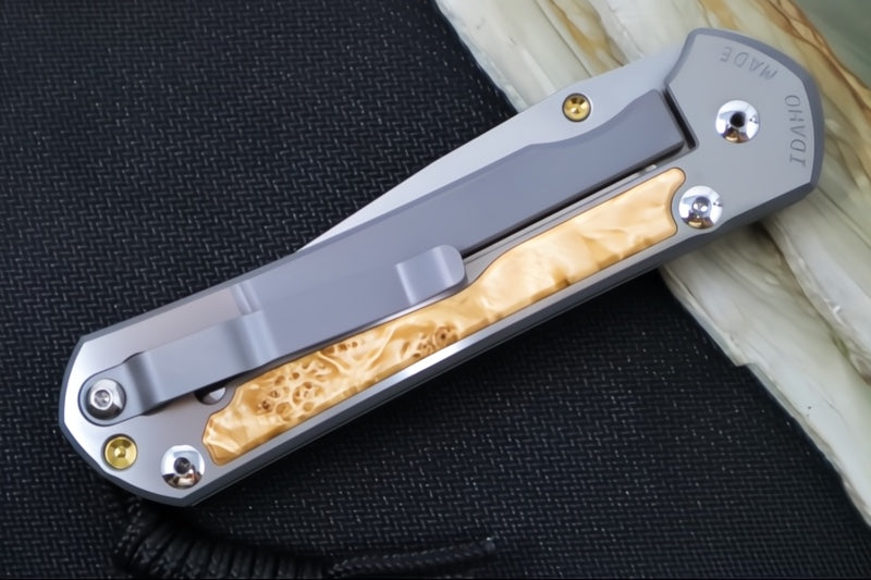 Chris Reeve Large Sebenza 31 LEFT HAND Polished - Polished Drop Point Blade / Box Elder Inlay / CPM-Magnacut L31-1629 (A1) - Northwest Knives