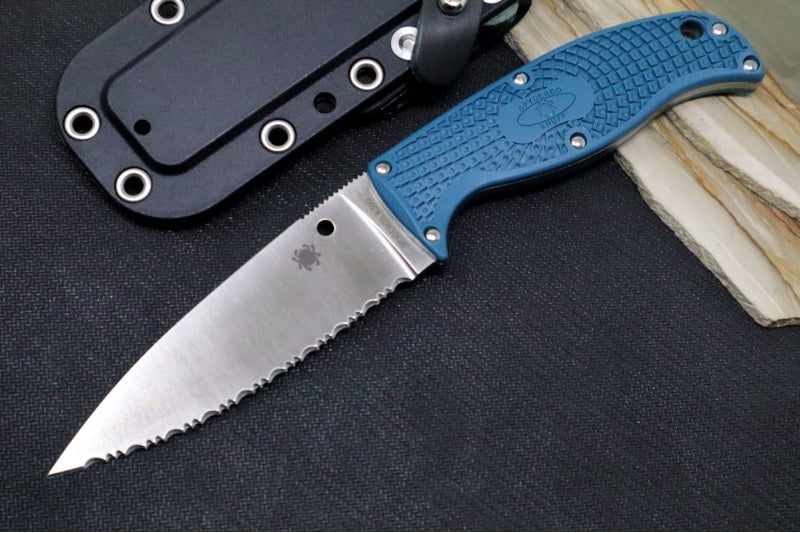 Spyderco Enuff 2 - K390 Steel / Drop Point Blade with Serrations / Blue FRN Handle FB31SBL2K390