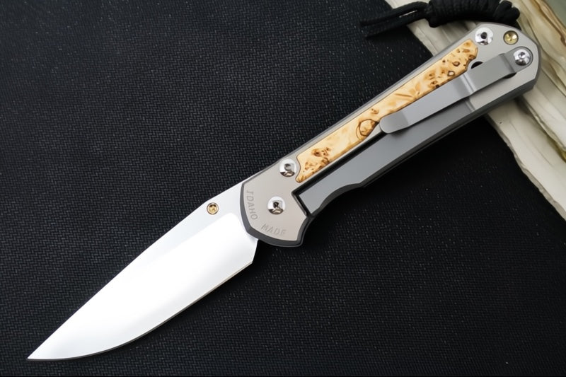 Chris Reeve Large Sebenza 31 LEFT HAND Polished - Polished Drop Point Blade / Box Elder Inlay / CPM-Magnacut L31-1629 (A2)