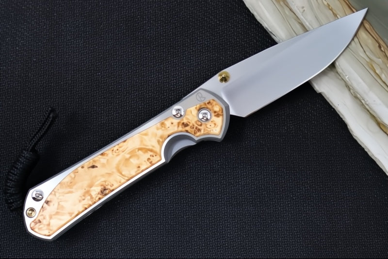 Chris Reeve Large Sebenza 31 LEFT HAND Polished - Polished Drop Point Blade / Box Elder Inlay / CPM-Magnacut L31-1629 (A2)