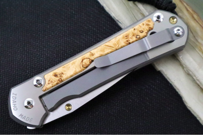 Chris Reeve Large Sebenza 31 LEFT HAND Polished - Polished Drop Point Blade / Box Elder Inlay / CPM-Magnacut L31-1629 (A2)