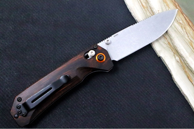 Benchmade 15062 Grizzly Creek - CPM-S30V / Stonewashed Finish / Stabilized Wood Handle & Orange Accents