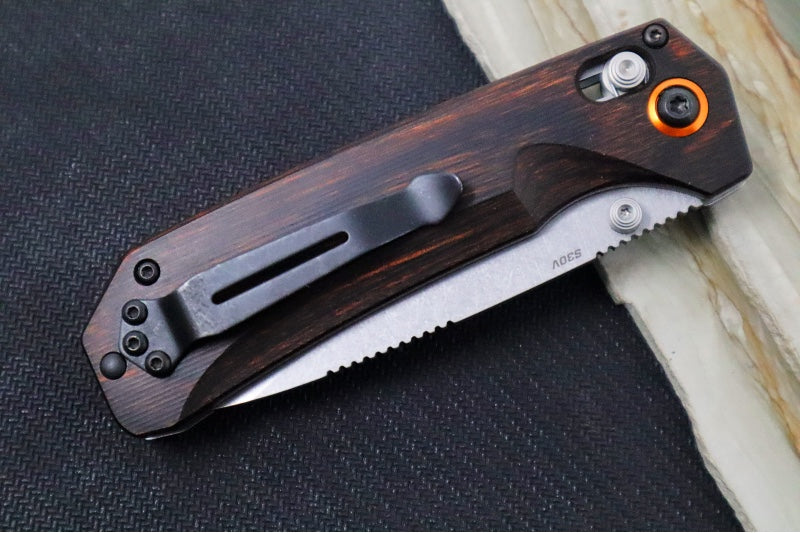 Benchmade 15062 Grizzly Creek - CPM-S30V / Stonewashed Finish / Stabilized Wood Handle & Orange Accents