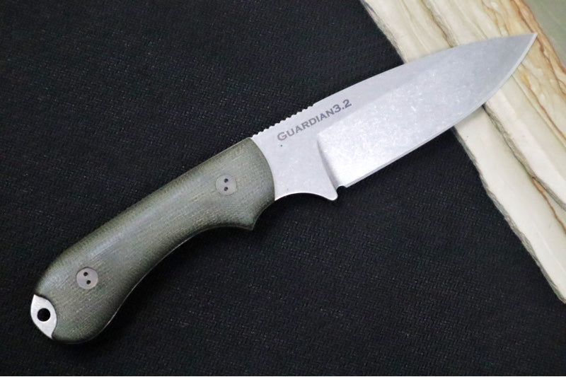 Bradford Knives Guardian 3.2S - 3D OD Green Micarta Handle / CPM-Magnacut Steel / Sabre Grind 3.2S-102-MC