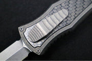 Hawk Knife Designs Deadlock Model C OTF - Stonewashed Titanium Handle & Black Carbon Fiber Insert / CPM-20CV / Dagger Blade / Tumbled Titanium Accents - Northwest Knives