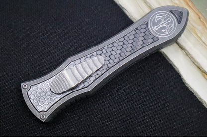 Hawk Knife Designs Deadlock Model C OTF - Stonewashed Titanium Handle & Black Carbon Fiber Insert / CPM-20CV / Dagger Blade / Tumbled Titanium Accents