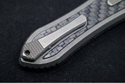 Hawk Knife Designs Deadlock Model C OTF - Stonewashed Titanium Handle & Black Carbon Fiber Insert / CPM-20CV / Dagger Blade / Tumbled Titanium Accents - Northwest Knives
