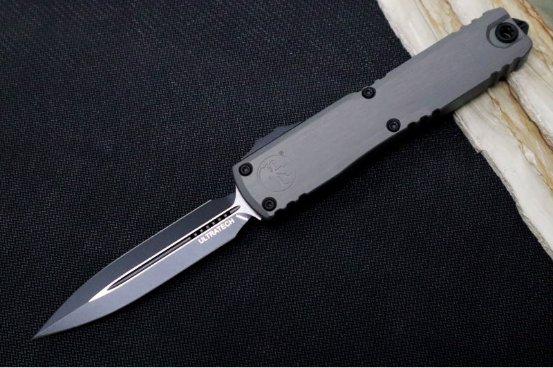 Microtech Ultratech ZBP (Zero Blade Play) OTF - Stonewash Finish / Dagger Blade / Natural Clear Anodized Aluminum Handle 1122-1NC